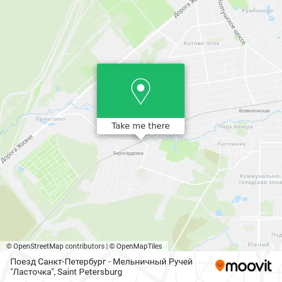 Поезд Санкт-Петербург - Мельничный Ручей "Ласточка" map