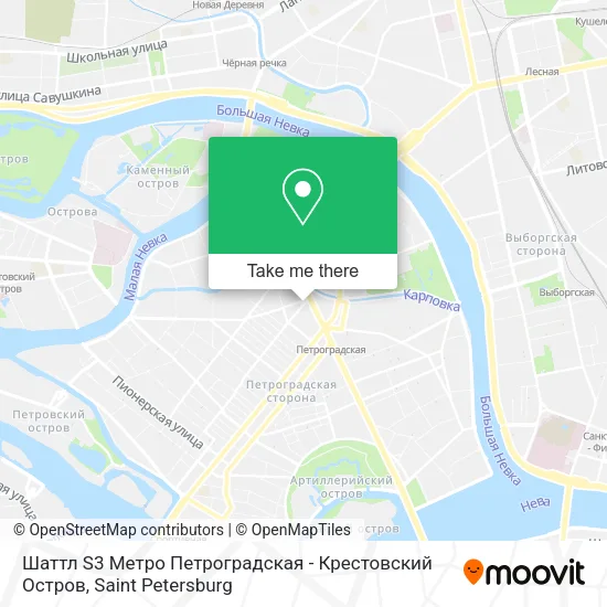 Шаттл S3 Метро Петроградская - Крестовский Остров map