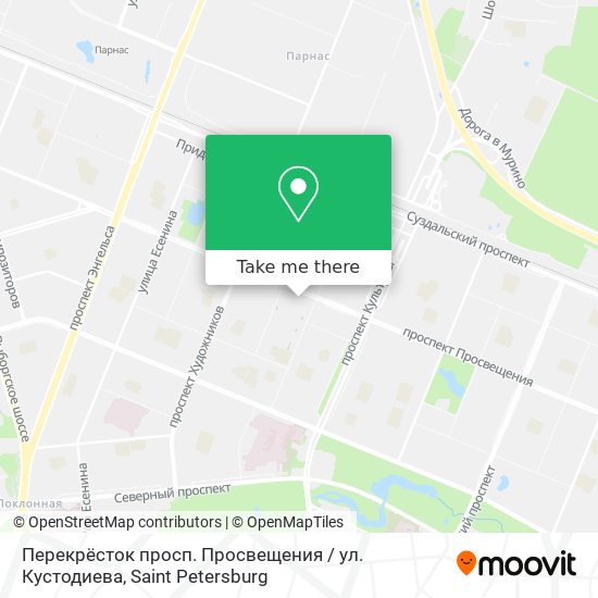 Перекрёсток просп. Просвещения / ул. Кустодиева map