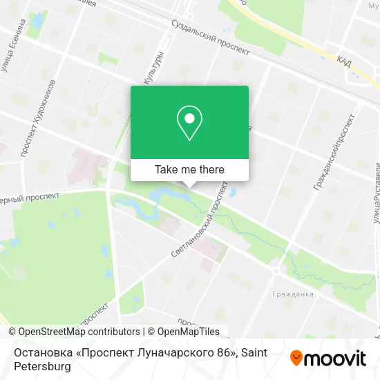 Остановка «Проспект Луначарского 86» map