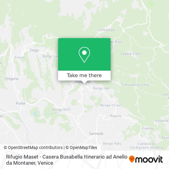 Rifugio Maset - Casera Busabella Itinerario ad Anello da Montaner map