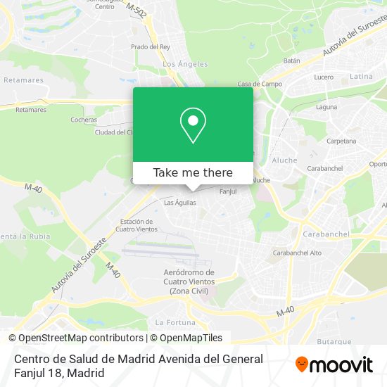 mapa Centro de Salud de Madrid Avenida del General Fanjul 18