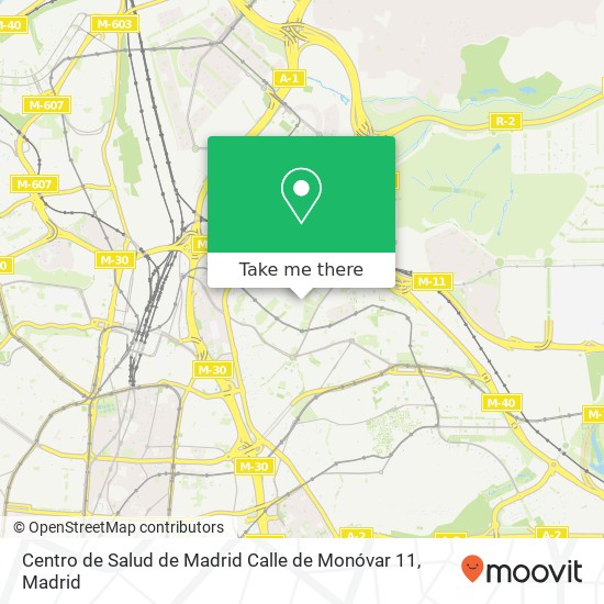 mapa Centro de Salud de Madrid Calle de Monóvar 11