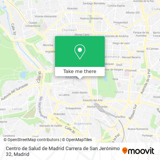 mapa Centro de Salud de Madrid Carrera de San Jerónimo 32
