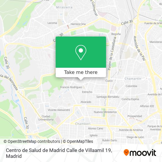 mapa Centro de Salud de Madrid Calle de Villaamil 19