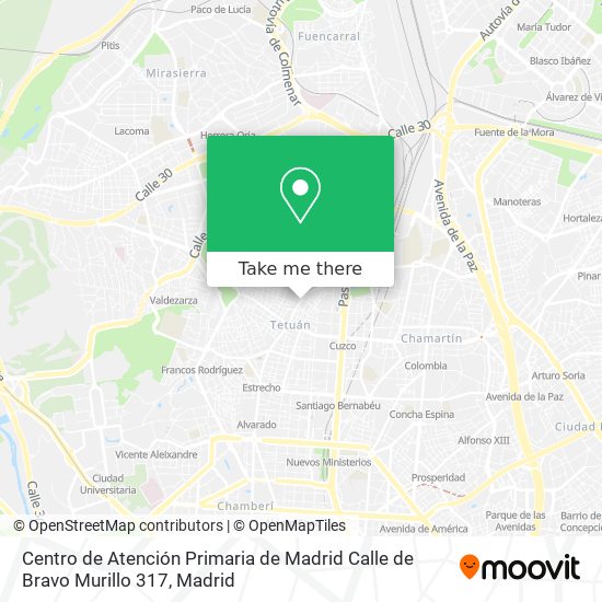 mapa Centro de Atención Primaria de Madrid Calle de Bravo Murillo 317