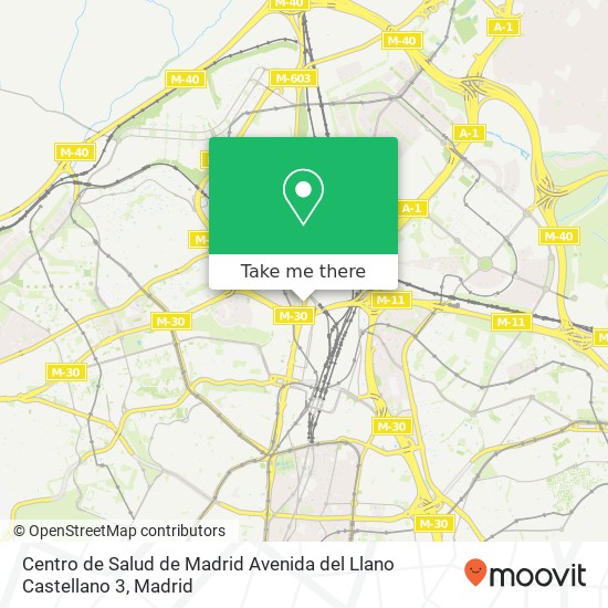 mapa Centro de Salud de Madrid Avenida del Llano Castellano 3