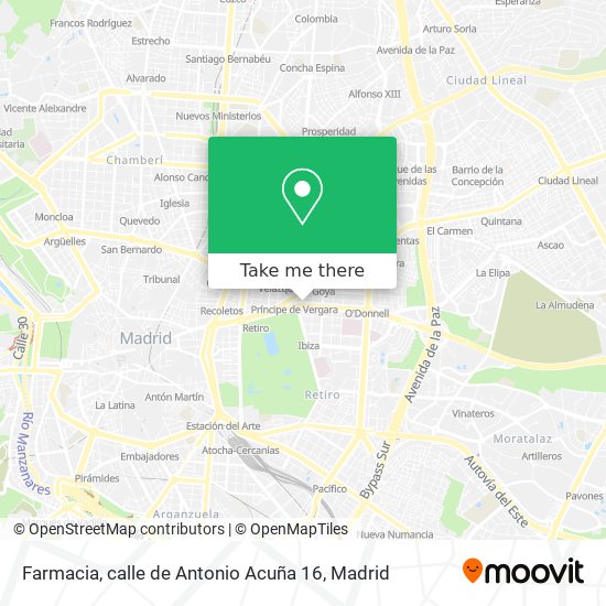 mapa Farmacia, calle de Antonio Acuña 16