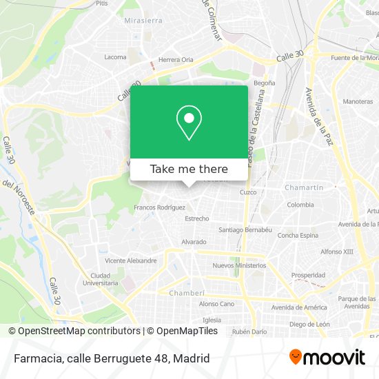 mapa Farmacia, calle Berruguete 48