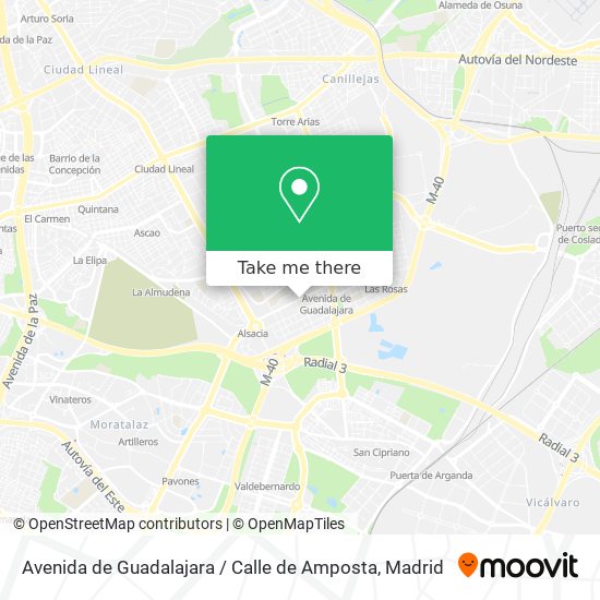 mapa Avenida de Guadalajara / Calle de Amposta