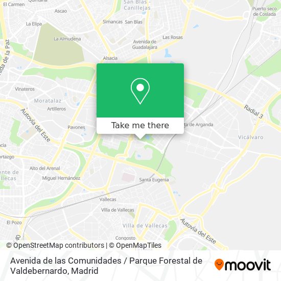 mapa Avenida de las Comunidades / Parque Forestal de Valdebernardo