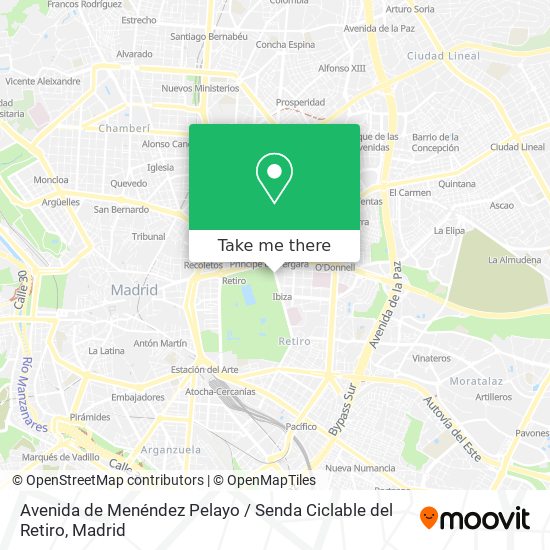 mapa Avenida de Menéndez Pelayo / Senda Ciclable del Retiro