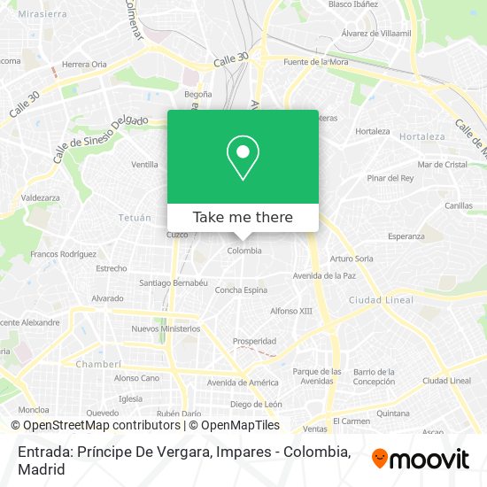 Entrada: Príncipe De Vergara, Impares - Colombia map