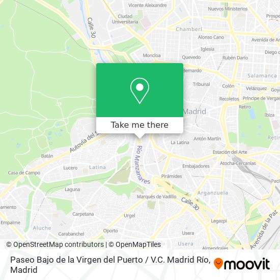 mapa Paseo Bajo de la Virgen del Puerto / V.C. Madrid Río