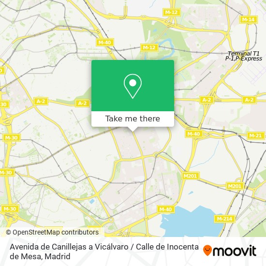 mapa Avenida de Canillejas a Vicálvaro / Calle de Inocenta de Mesa