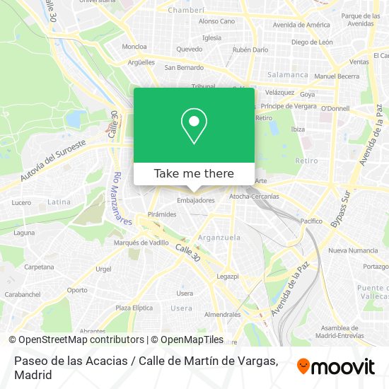 mapa Paseo de las Acacias / Calle de Martín de Vargas