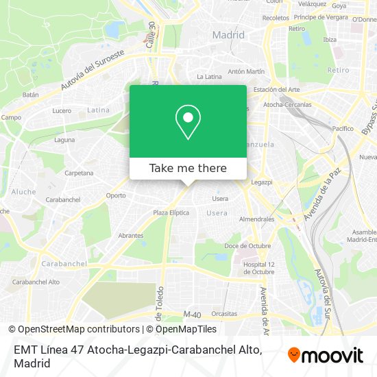 EMT Línea 47 Atocha-Legazpi-Carabanchel Alto map