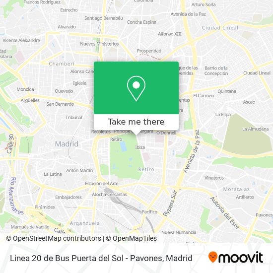 mapa Linea 20 de Bus Puerta del Sol - Pavones