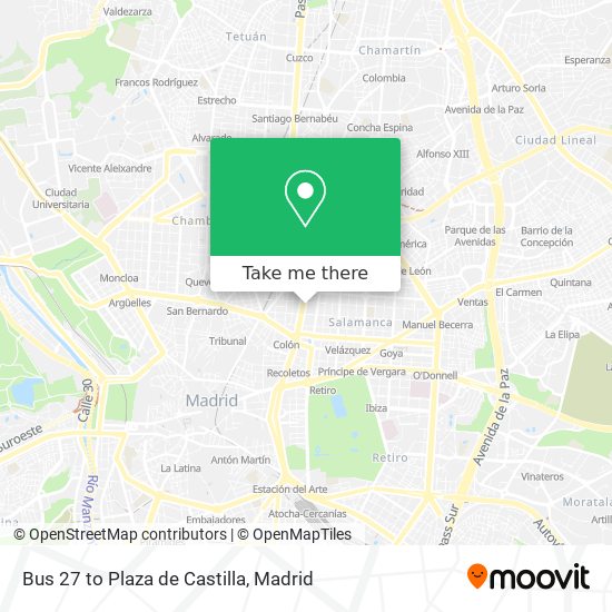mapa Bus 27 to Plaza de Castilla