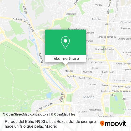 mapa Parada del Búho N903 a Las Rozas donde siempre hace un frío que pela.