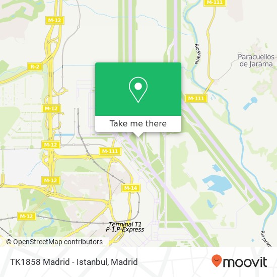 mapa TK1858 Madrid - Istanbul