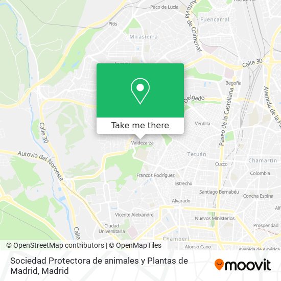 mapa Sociedad Protectora de animales y Plantas de Madrid