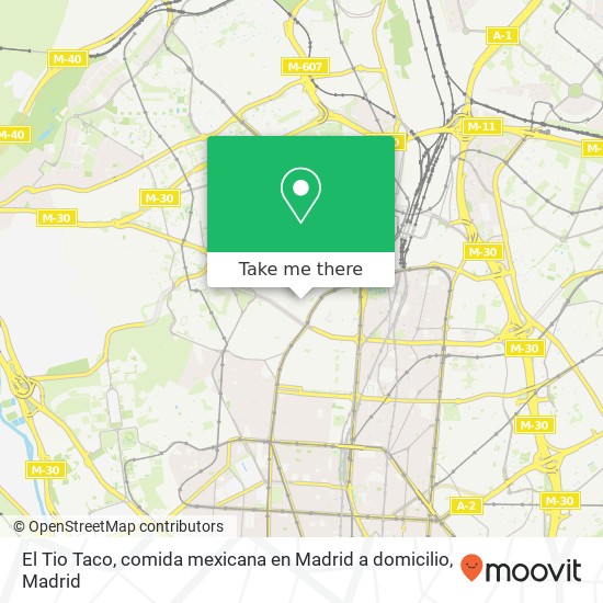 mapa El Tio Taco, comida mexicana en Madrid a domicilio