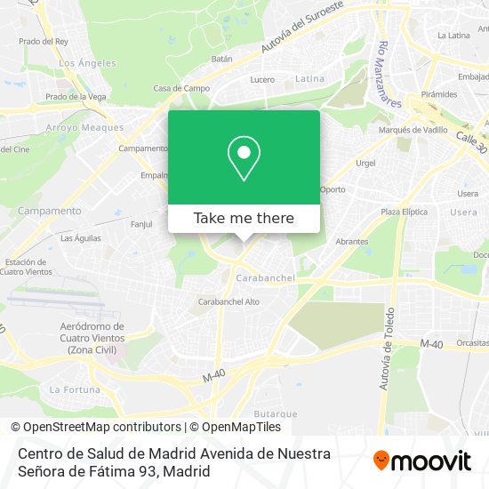 mapa Centro de Salud de Madrid Avenida de Nuestra Señora de Fátima 93