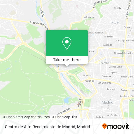 mapa Centro de Alto Rendimiento de Madrid