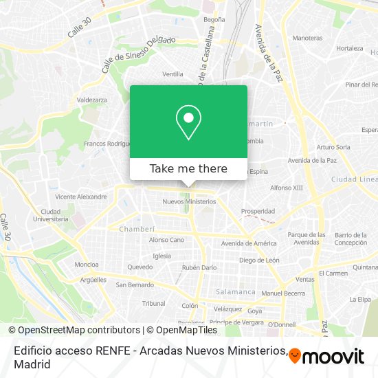 Edificio acceso RENFE - Arcadas Nuevos Ministerios map