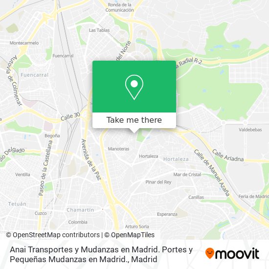 mapa Anai Transportes y Mudanzas en Madrid. Portes y Pequeñas Mudanzas en Madrid.