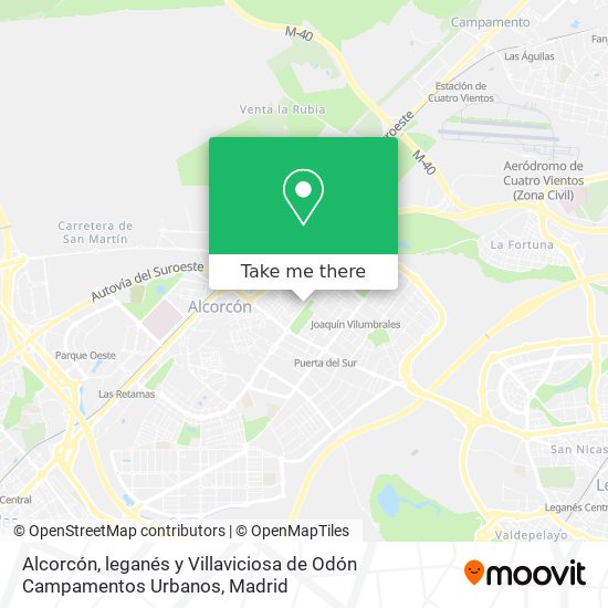 Alcorcón, leganés y Villaviciosa de Odón Campamentos Urbanos map