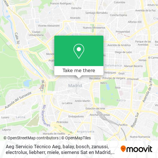 Aeg Servicio Técnico Aeg, balay, bosch, zanussi, electrolux, liebherr, miele, siemens Sat en Madrid map