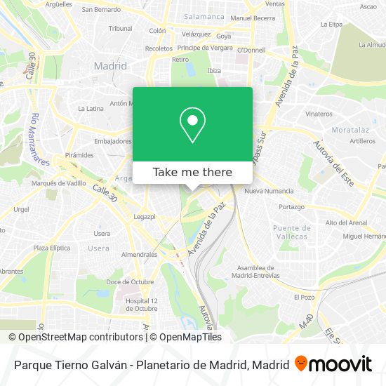Parque Tierno Galván - Planetario de Madrid map
