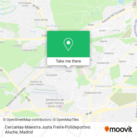 mapa Cercanías-Maestra Justa Freire-Polideportivo Aluche