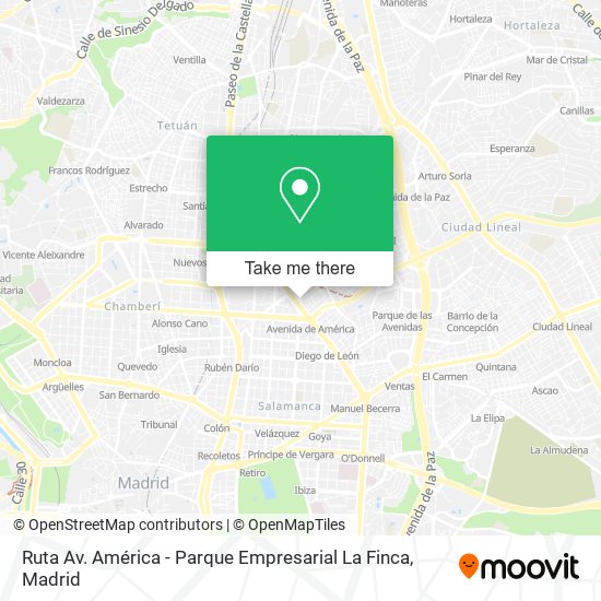 Ruta Av. América - Parque Empresarial La Finca map