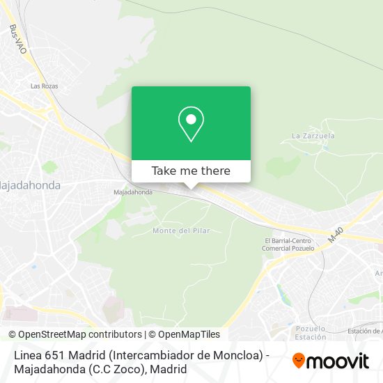 mapa Linea 651 Madrid (Intercambiador de Moncloa) - Majadahonda (C.C Zoco)