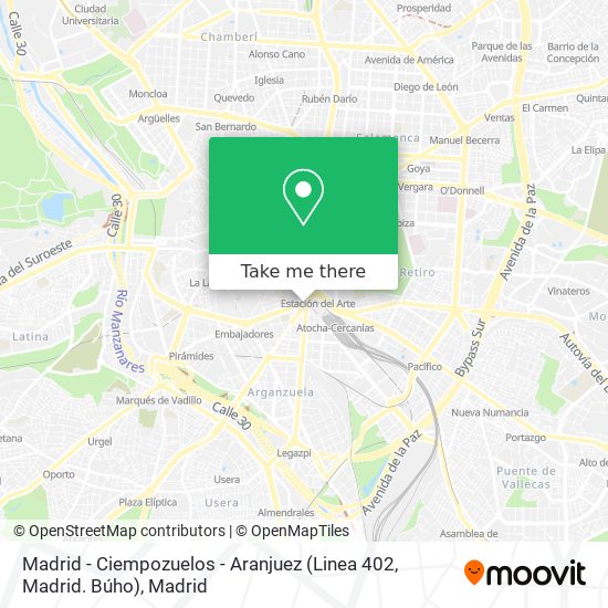 Madrid - Ciempozuelos - Aranjuez (Linea 402, Madrid. Búho) map