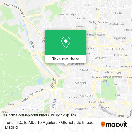 mapa Túnel > Calle Alberto Aguilera / Glorieta de Bilbao