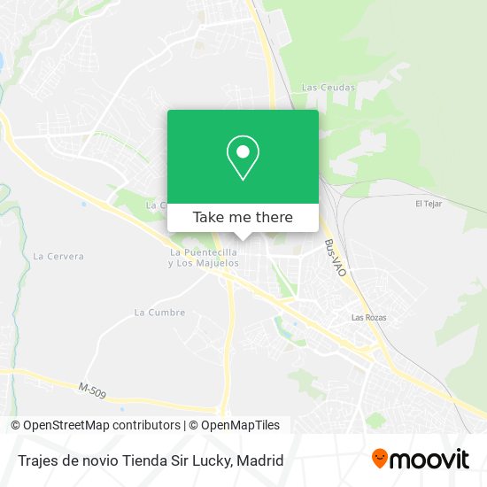 How to get to Trajes de novio Tienda Sir Lucky in Las Rozas De Madrid by  Bus or Train?