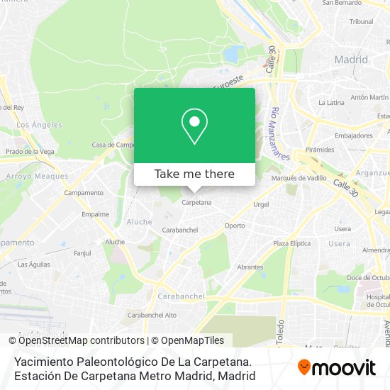 Yacimiento Paleontológico De La Carpetana. Estación De Carpetana Metro Madrid map