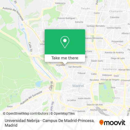 mapa Universidad Nebrija - Campus De Madrid-Princesa