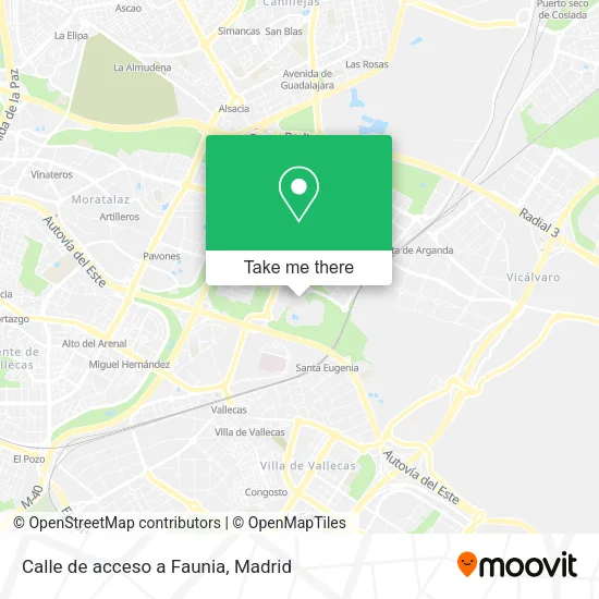 Calle de acceso a Faunia map