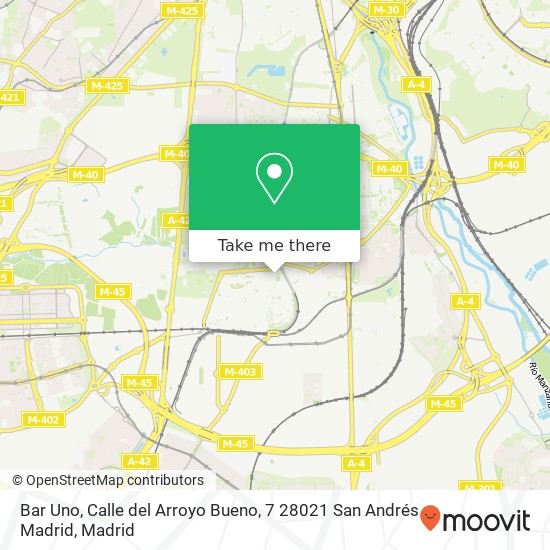 mapa Bar Uno, Calle del Arroyo Bueno, 7 28021 San Andrés Madrid