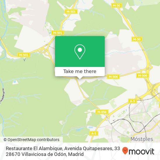 mapa Restaurante El Alambique, Avenida Quitapesares, 33 28670 Villaviciosa de Odón