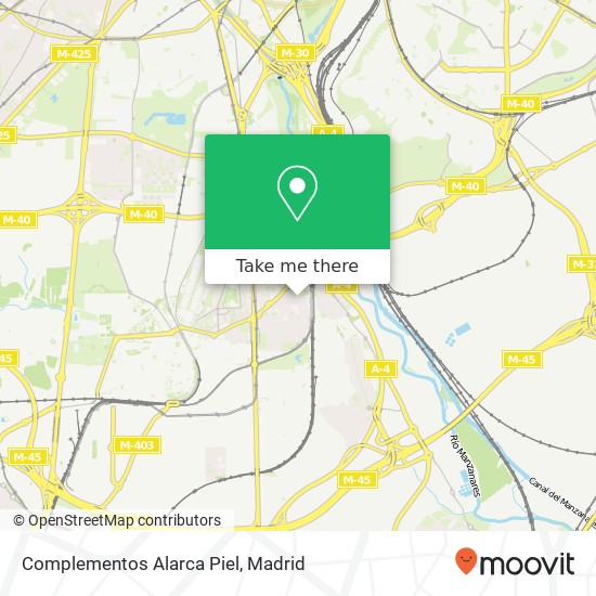 mapa Complementos Alarca Piel, Calle María Barrientos, 14 28021 Los Rosales Madrid