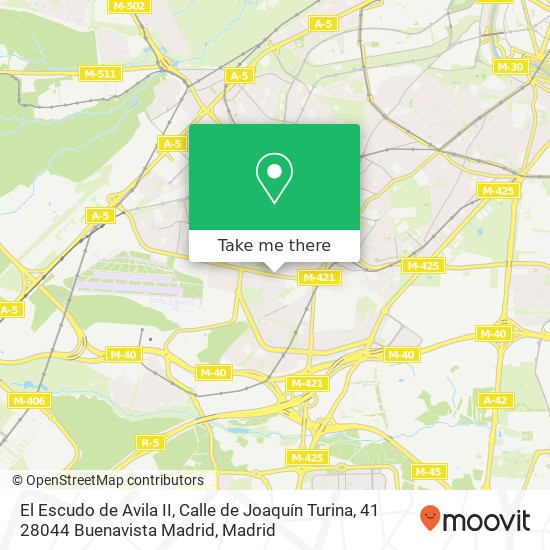 mapa El Escudo de Avila II, Calle de Joaquín Turina, 41 28044 Buenavista Madrid