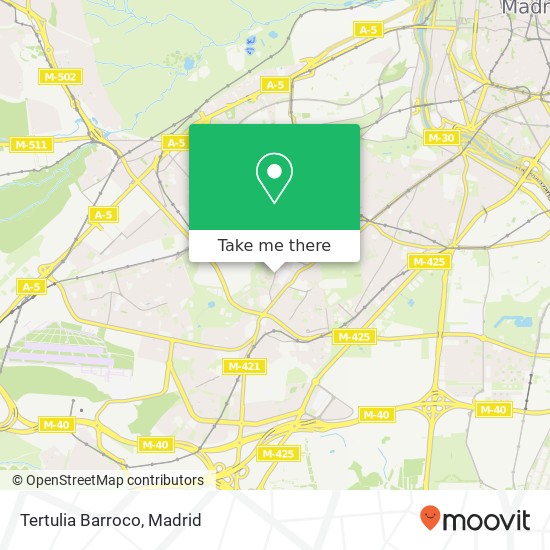 mapa Tertulia Barroco, Avenida de Nuestra Señora de Fátima, 86 28047 Vista Alegre Madrid