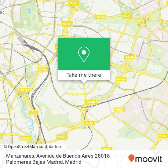 mapa Manzanares, Avenida de Buenos Aires 28018 Palomeras Bajas Madrid