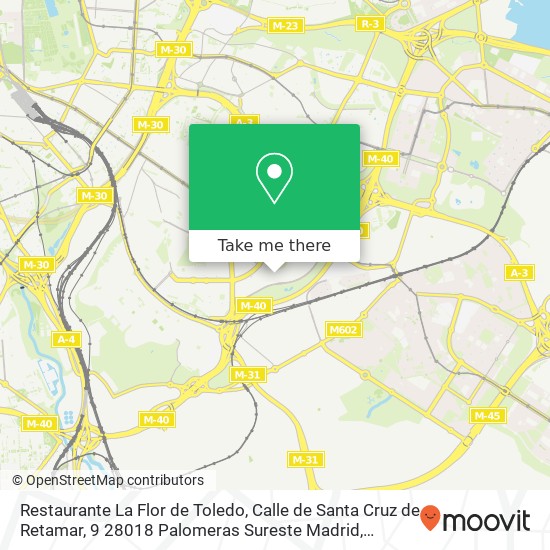 Restaurante La Flor de Toledo, Calle de Santa Cruz de Retamar, 9 28018 Palomeras Sureste Madrid map
